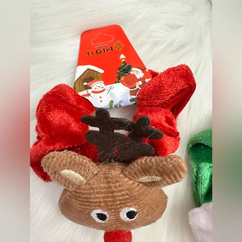 🎄 Holiday Scrunchie Set –‎ Santa & Reindeer | Velvet Christmas Hair Ties